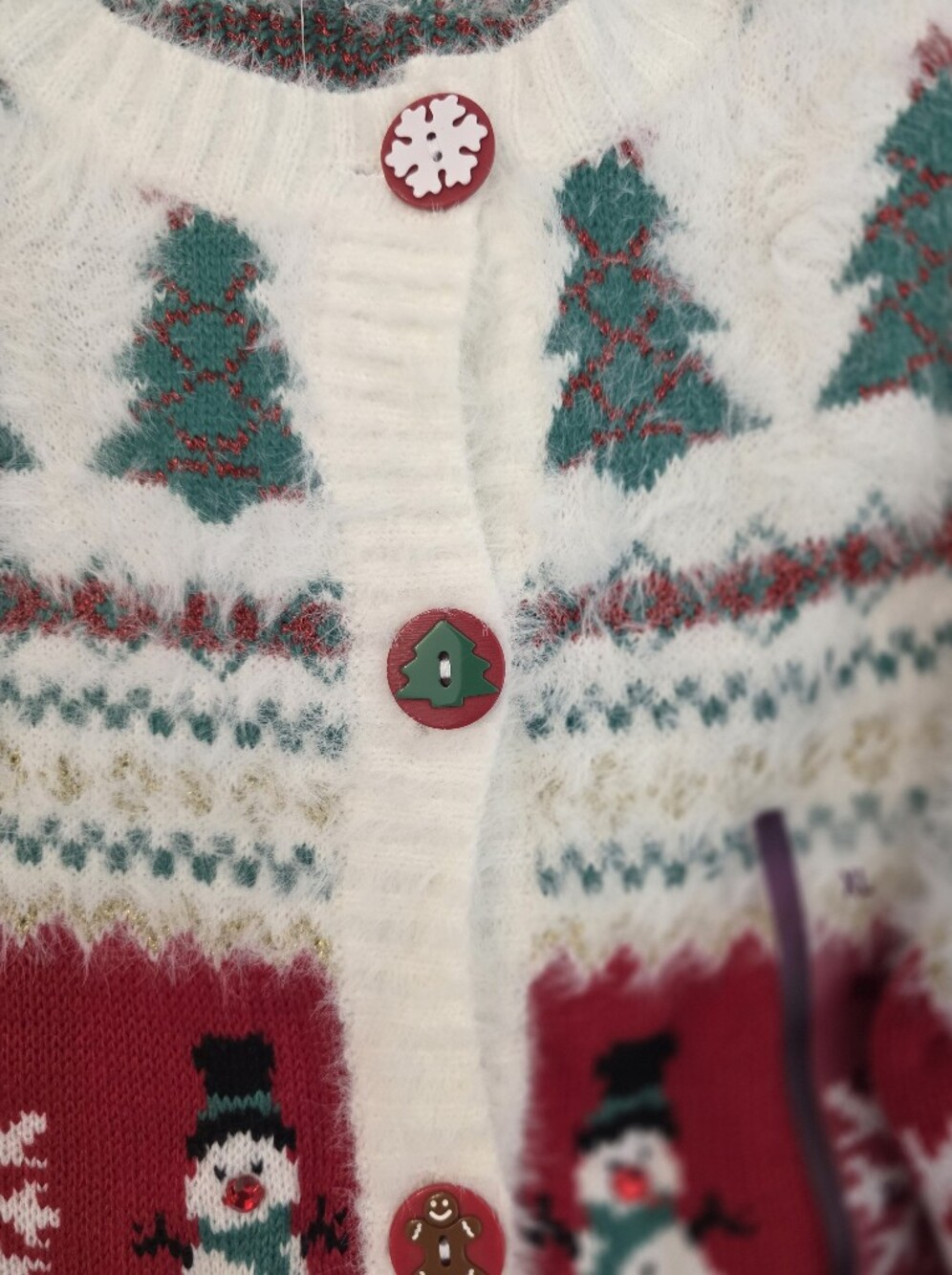 33 Degrees Women’s XL Christmas Cardigan Snowman Gingerbread Fuzzy Sweater - Picture 8 of 16